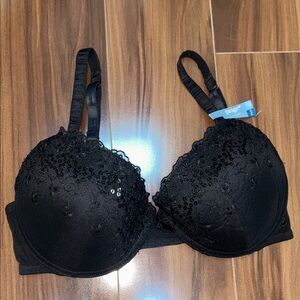 34D Aerie Paige padded push-up black bling bra